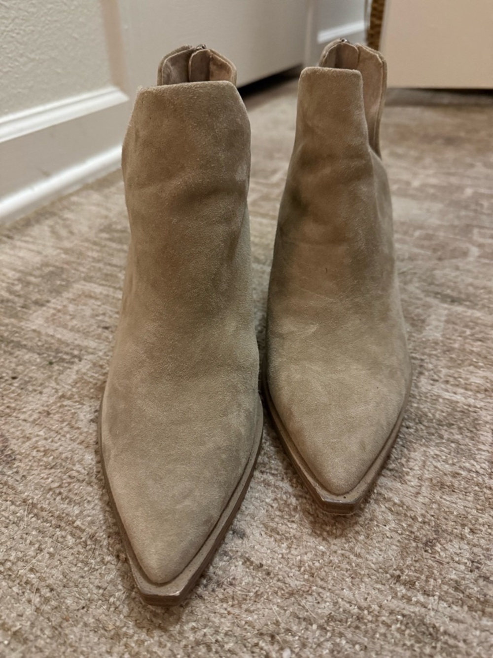 Vince Camuto Taupe Suede Pointed Toe Ankle Booties